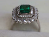 5ct Engagement Ring Green Emerald Cut Milgrain Halo Cocktail 14k White Gold Over