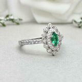 2.3ct Engagement Ring Marquise Cut Green Emerald Dual Halo 14k White Gold Finish
