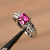 2.4ct Princess Cut Pink Ruby Solitaire with Accent Ring 14k White Gold Finish