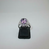 3ct Engagement Ring Oval Cut Purple Amethyst Floral Cluster 14k WhiteGold Finish