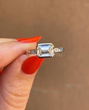 0.3ct Emerald Simulated Diamond Bezel Set Engagement Ring 14k White Gold Plated