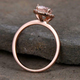 1.6ct Engagement Ring Pear Cut Peach Morganite Halo Solitaire 14k Rose Gold Over