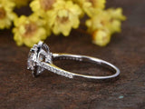 Halo Solitaire with Accent Engagement Ring 2ct Round Diamond 14k White Gold Over