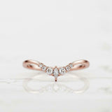 Curved Minimalist Wedding Band 0.3ct Marquise Cut Diamond 14k Yellow Gold Finish