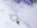 1ct Round Cut Diamond Wedding Ring Band Dangling Cross 14k White Gold Finish