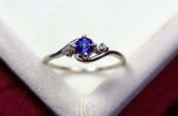 0.56ct Engagement Ring Round Cut Blue Sapphire Swirl Trilogy 14k White Gold Over