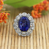 6Ct Oval Cut Blue Sapphire Dual Vintage Halo Engagement Ring 14K White Gold Over