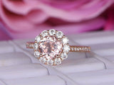 2ct Round Cut Peach Morganite Engagement Ring 14k Rose Gold Finish Halo Floral