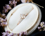 Round Accent Trilogy Engagement Ring 1.5ct Pear Cut Diamond 14k Rose Gold Finish