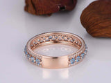 2.3ct Round Cut Blue Aquamarine Wedding Band 3/4th Eternity 14k Rose Gold Finish