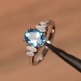 2.3ct Engagement Ring Oval Cut Blue Topaz Stylish Art Deco 14k White Gold Finish