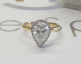2ct Pear Cut VVS1 Diamond Halo Trendy Engagement Ring 14k Dual Tone Gold Finish