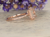 1.6ct Emerald Cut Peach Morganite Halo Diamond Accents Ring 14k Rose Gold Finish