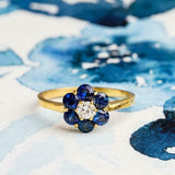 2ct Round Cut Blue Sapphire Engagement Ring Floral Halo 14k Yellow Gold Finish