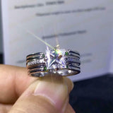 Bridal Set Engagement Ring Guard 1.5ct Princess Cut Diamond 14k WhiteGold Finish