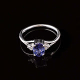 0.45ct Oval Cut Blue Tanzanite Trilogy Split Shank Ring 14k White Gold Finish