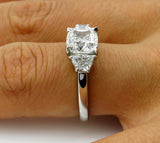 4Ct Cushion Cut Trilogy Engagement Ring 14K White Gold Finish Trapezoid Accents