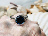 1.5ct Engagement Ring Round Cut Sapphire Bezel Set Solitaire 14k White Gold Over