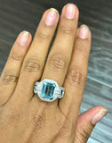 4ct Emerald Blue Aquamarine Engagement Ring Art Deco Cluster 14k White Gold Over
