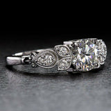 3Ct Round Cut Diamond Milgrain Vintage Engagement Ring 18K White Gold Finish