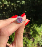 2.55ct Engagement Ring Emerald Cut Pink Sapphire Halo 14k White Gold Finish