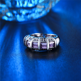4Ct Emerald Cut Purple Amethyst Gatsby Wedding Ring Band 14K White Gold Finish