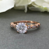 Accents Solitaire Engagement Ring 1.5ct Round Cut Diamond 14k Rose Gold Finish