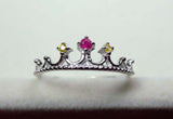 0.15ct Engagement Ring Round Cut Pink Ruby Princess Crown 14k White Gold Finish