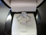3Ct Round Brilliant Cut Diamond Solitaire Ring with Accents 18K White Gold Over