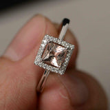 1.5ct Princess Cut Peach Morganite Engagement Ring 14k White Gold Over Solitaire