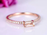 1ct Baguette Cut Morganite Engagement Ring Accents Solitaire 14k Rose Gold Over