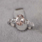 2ct Engagement Ring Oval Cut Morganite Solitaire with Accent 14k White Gold Over
