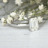 3Ct Emerald Cut Diamond Dual Claw Solitaire Engagement Ring 14K White Gold Over