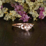 2ct Oval Cut Morganite Leaf Marquise Accent Engagement Ring 14k Rose Gold Finish