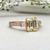 2.4ct Emerald Cut Yellow Sapphire Solitaire With Accent Ring 14k RoseGold Finish