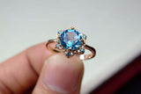 2.25ct Engagement Ring Round Cut Blue Topaz Flower 14k Yellow Gold Finish