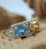 2.5ct Engagement Ring Oval Cut Blue Topaz Rectangular Halo 14k White Gold Over