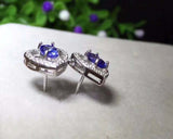 2.1ct Stud Earrings Oval Cut Tanzanite Hollow Heart Shape 14k White Gold Finish