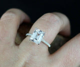 1ct Emerald Diamond Engagement Ring Round Accent Solitaire 14k White Gold Finish