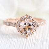 1ct Cushion Cut Simulated Morganite Floral Engagement Ring 14k Rose Gold Plated