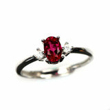 1ct Oval Cut Pink Ruby Engagement Ring Minimalist Trilogy 14k White Gold Finish