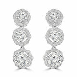 3ct Round Cut VVS1 Diamond Three Stone Drop Earrings Women 14k White Gold Finish