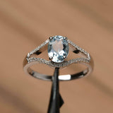 2.2ct Engagement Ring Oval Cut Blue Aquamarine Split Shank 14k White Gold Finish