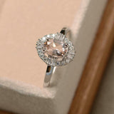 1.4ct Engagement Ring Oval Cut Peach Morganite Ballerina 14k White Gold Finish