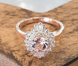 4ct Round Cut Peach Morganite Engagement Ring Ballerina Halo 14k Rose Gold Over