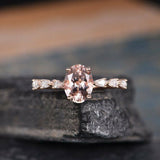 1ct Oval Cut Champagne Morganite Pear Accent Engagement Ring 14k RoseGold Finish