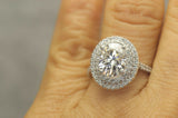 5Ct Oval Cut Diamond Accent Double Halo Engagement Ring 14K White Gold Finish