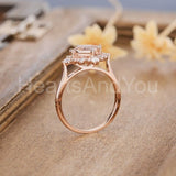 1ct Princess Cut Simulated Morganite Halo Engagement Ring 14k Rose Gold Plated