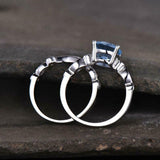 2.2ct Engagement Ring Round Cut Blue Topaz Curved Bridal Set 14k White Gold Over