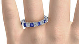1.5ct Princess Cut Blue Sapphire Eternity Wedding Band Ring 14k WhiteGold Finish